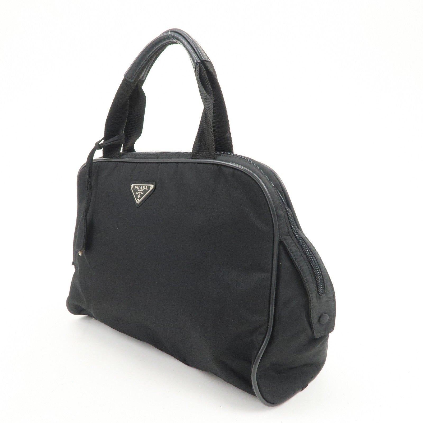 Prada Triangle Logo Hand Bag - Black, Nylon and Leather