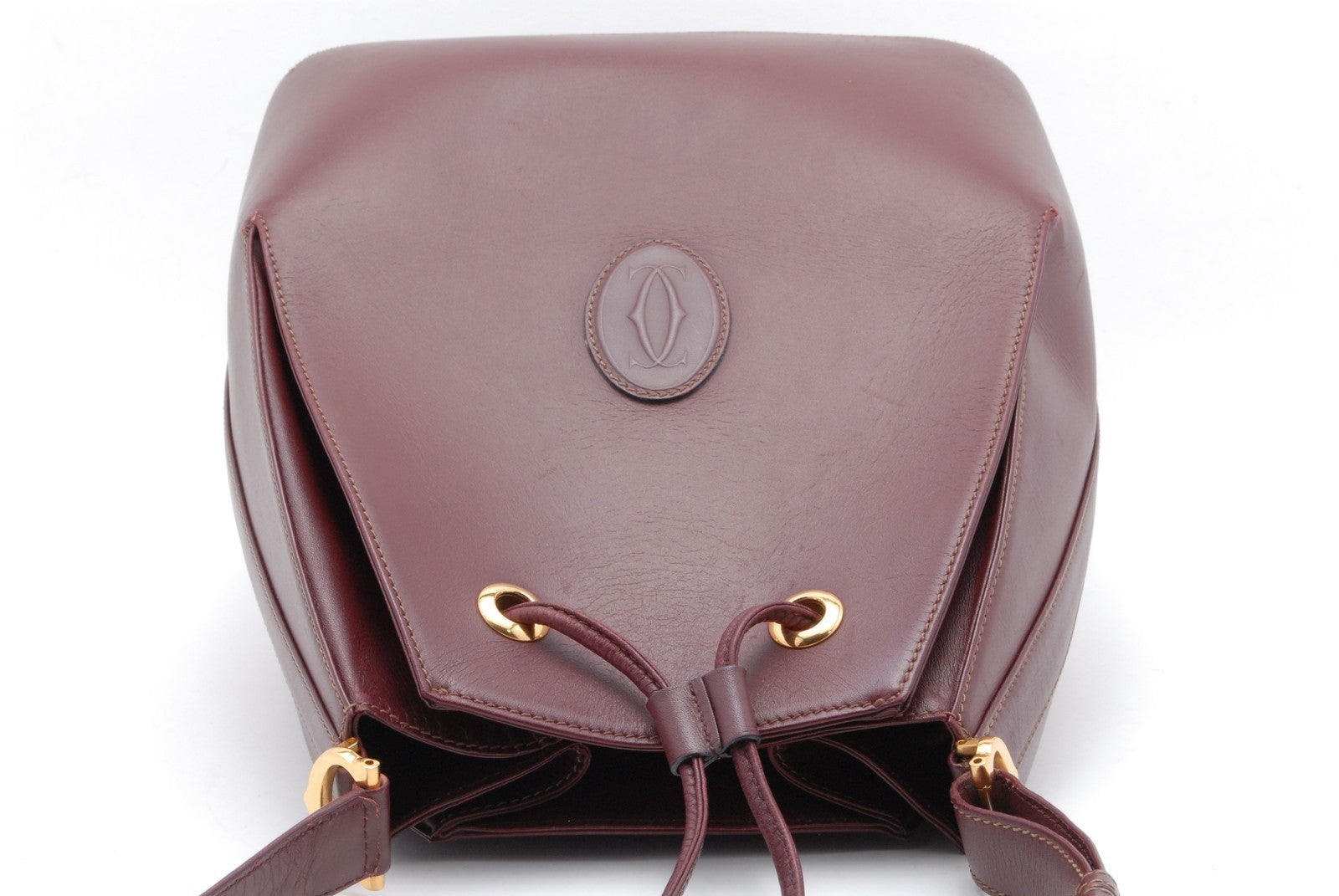 Cartier Must Line Drawstring Leather Shoulder Bag - Burgundy, Leather