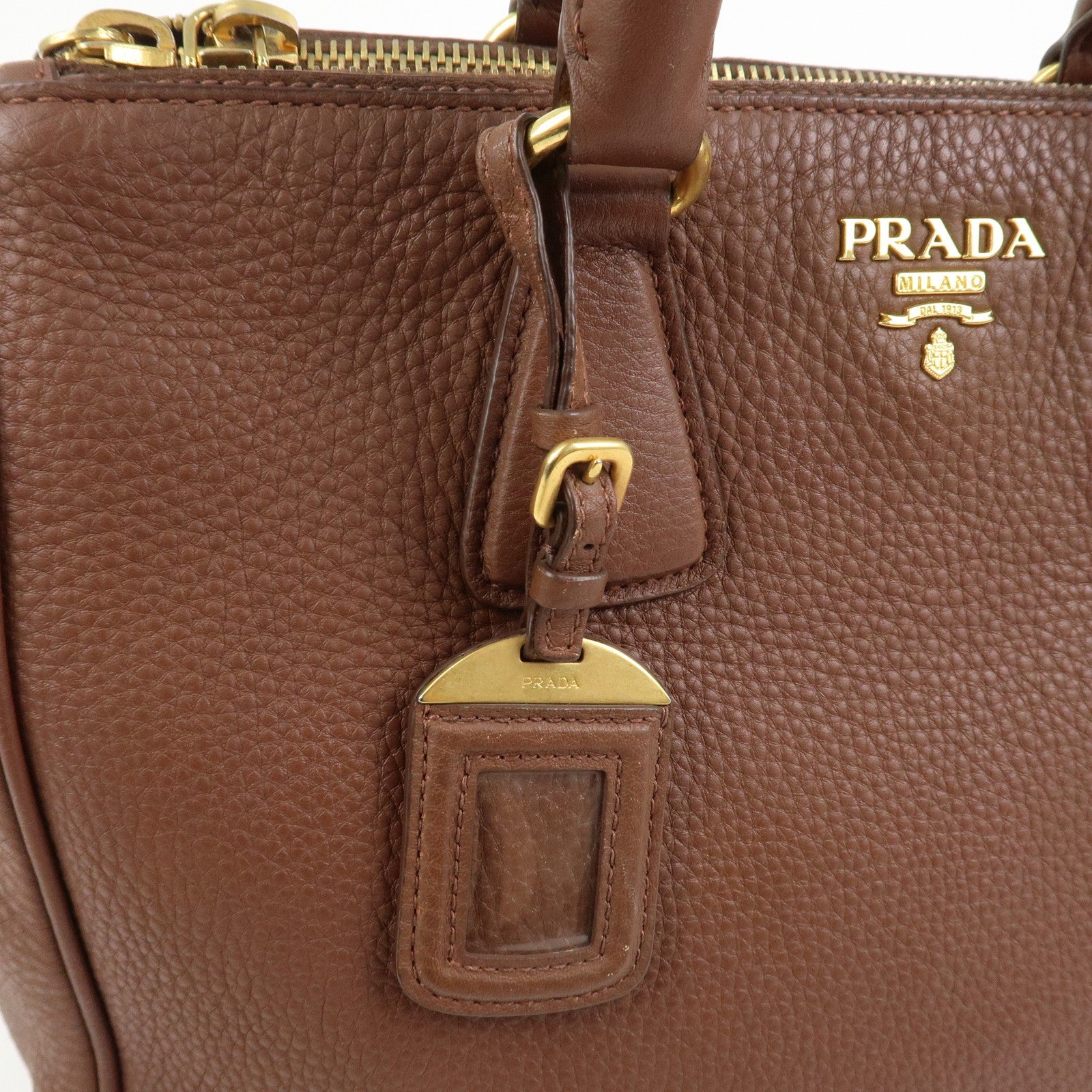 Prada Logo Hand Bag - Brown, Leather