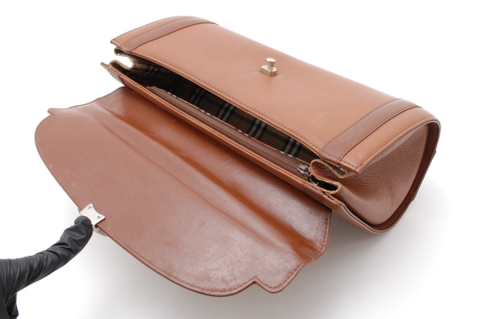 Burberry Burberrys Top Handel Handbag - Brown, Leather