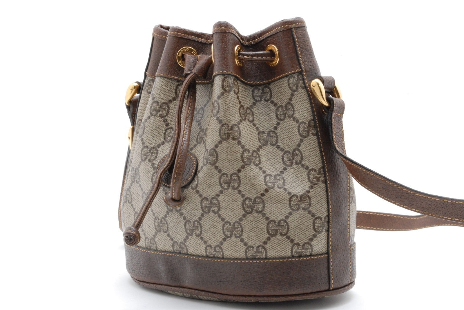 Gucci GG Supreme Drawstring Bag Shoulder Bag - Brown, PVC Leather