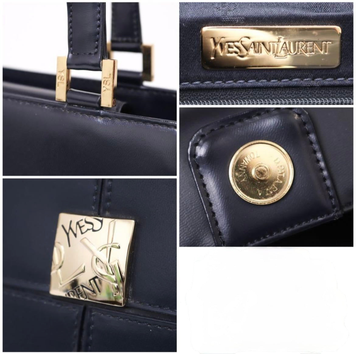 SAINT LAURENT YVES SHOULDER HAND TOTE BAG - NAVY, LEATHER