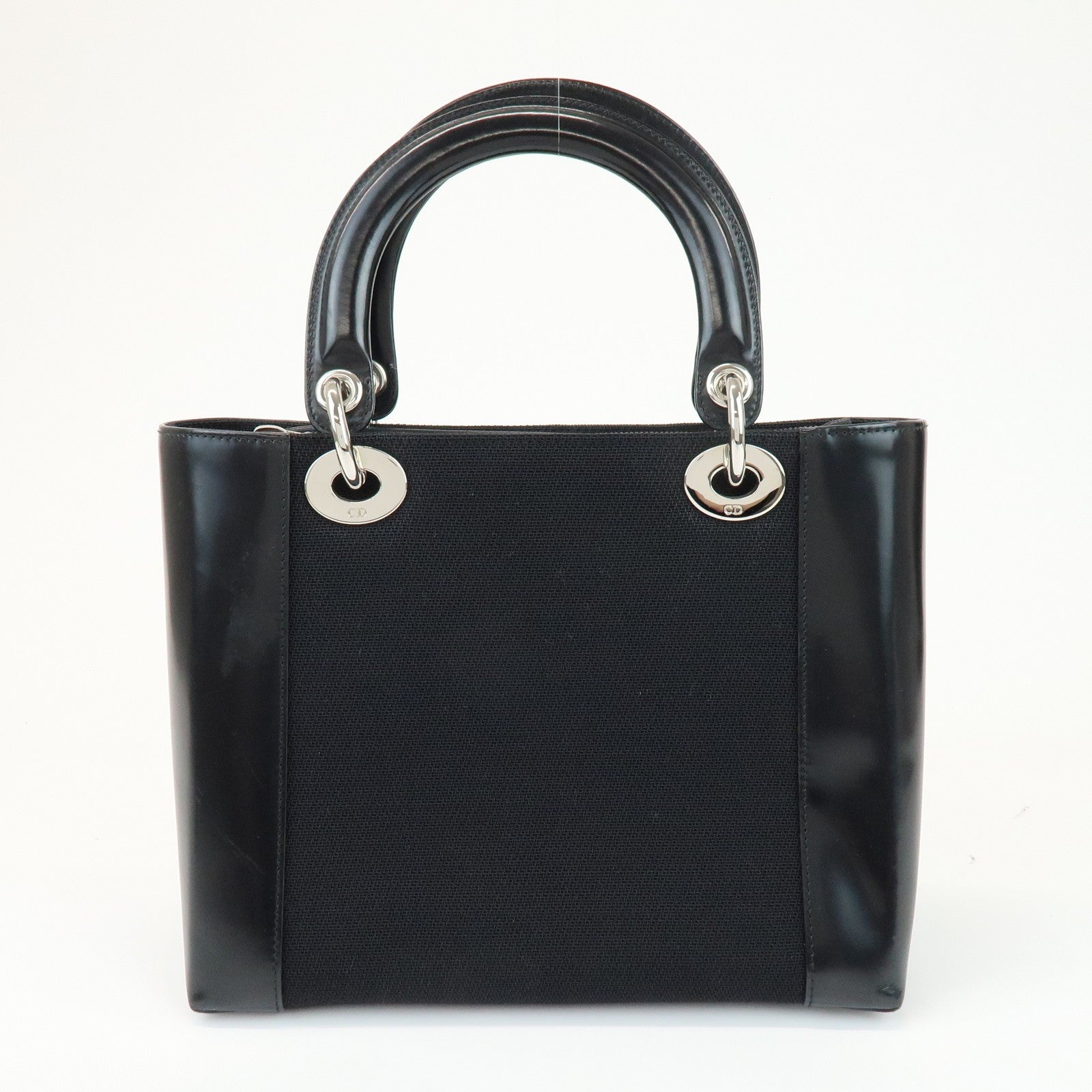 Christian Dior Lady Dior Hand Bag - Black, Canvas and Patent Leather