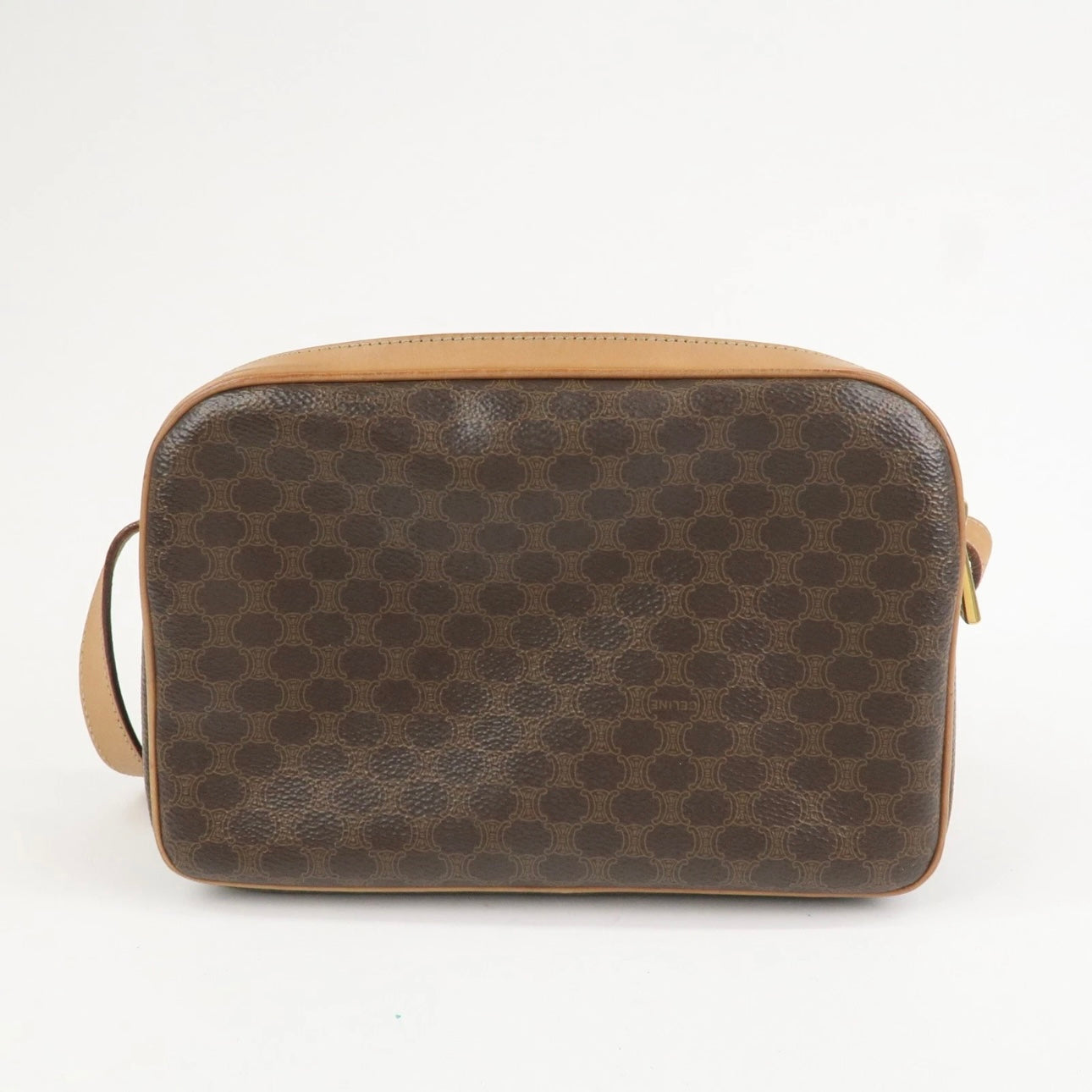 CELINE Macadam Leather Shoulder Bag Beige Brown Gold