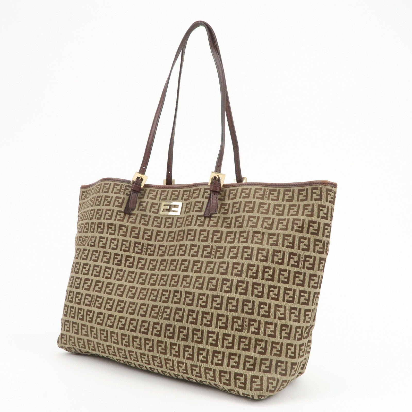 Fendi Tote Shoulder Bag - Beige Brown, Canvas Leather