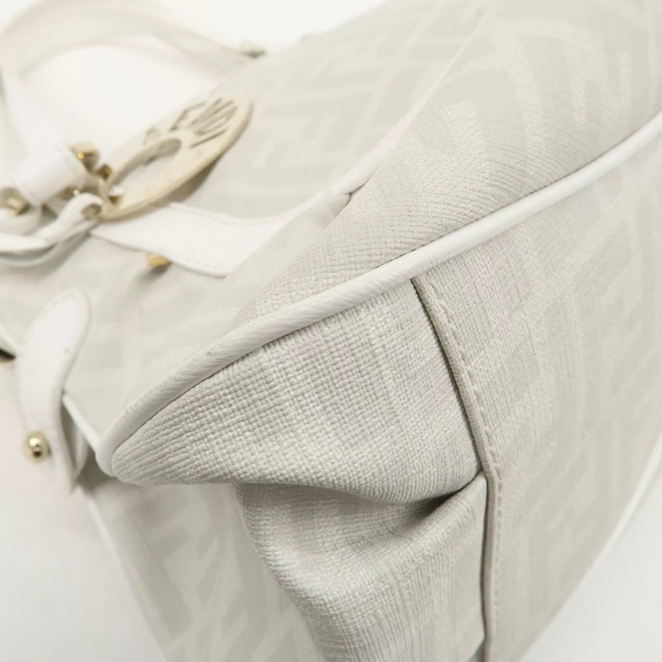 FENDI Zucca PVC Leather Shoulder Bag White Gold Hardware
