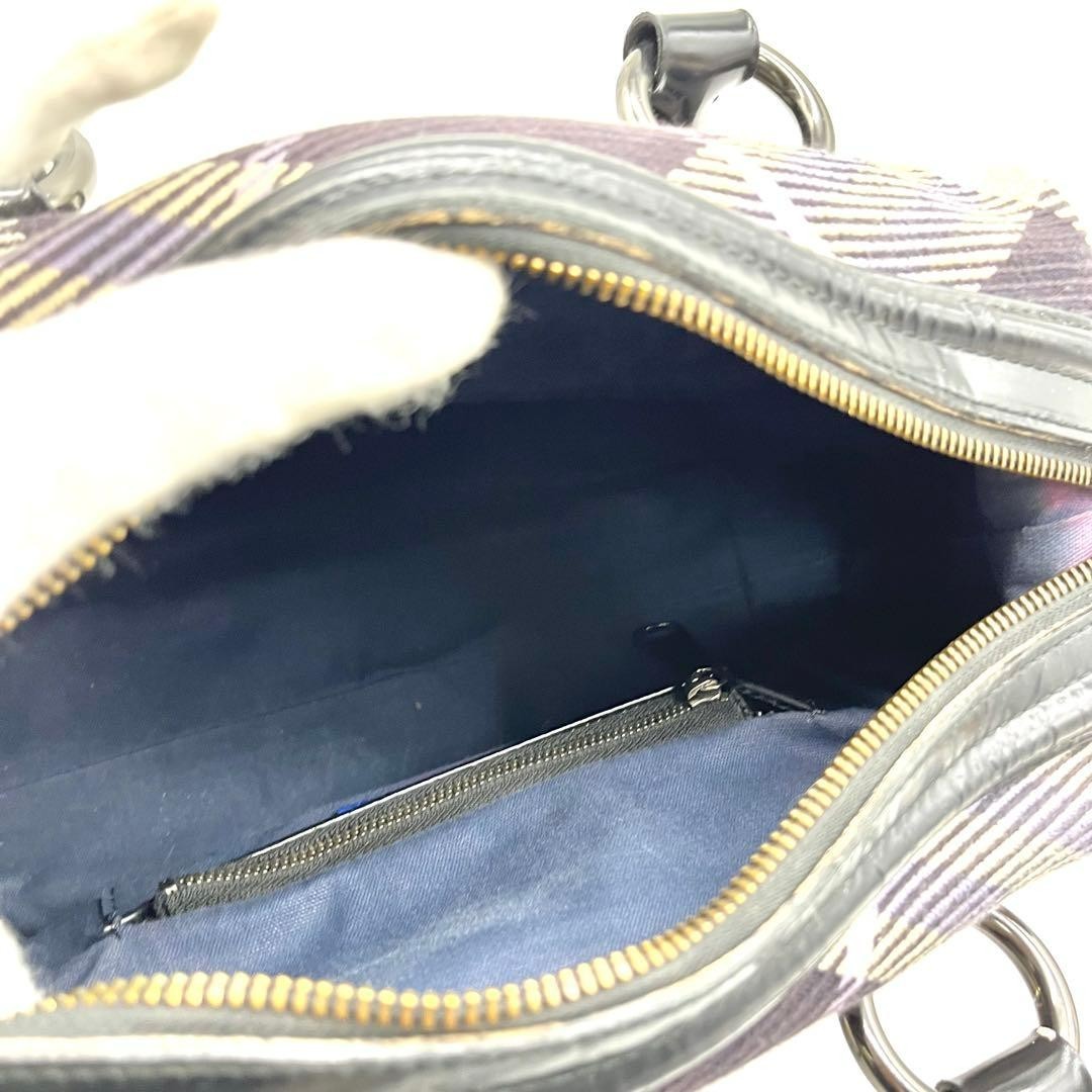 Burberry Blue Label Check Handbag Mini Boston Bag - Multicolor, Canvas, Leather