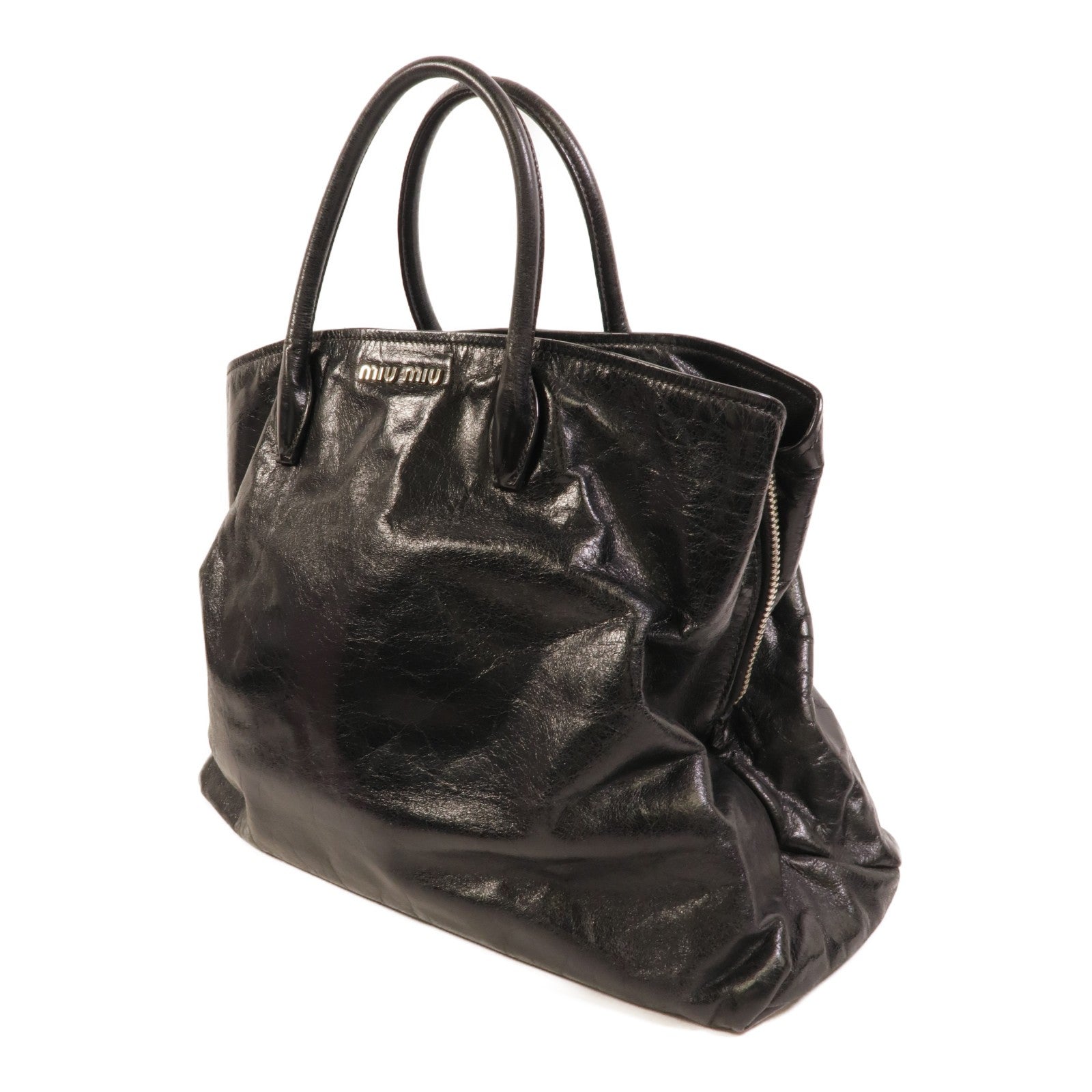 Miu Miu SHW Vitello Shine 2way Shoulder Bag - Black, Calfskin Leather