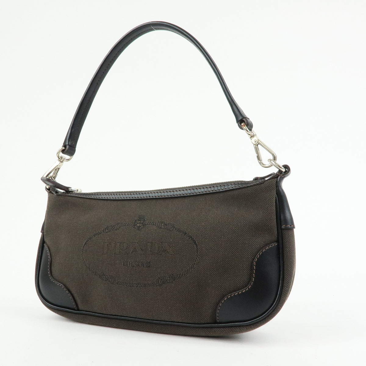 Prada Logo Jacquard Shoulder Bag - Dark Brown, Leather
