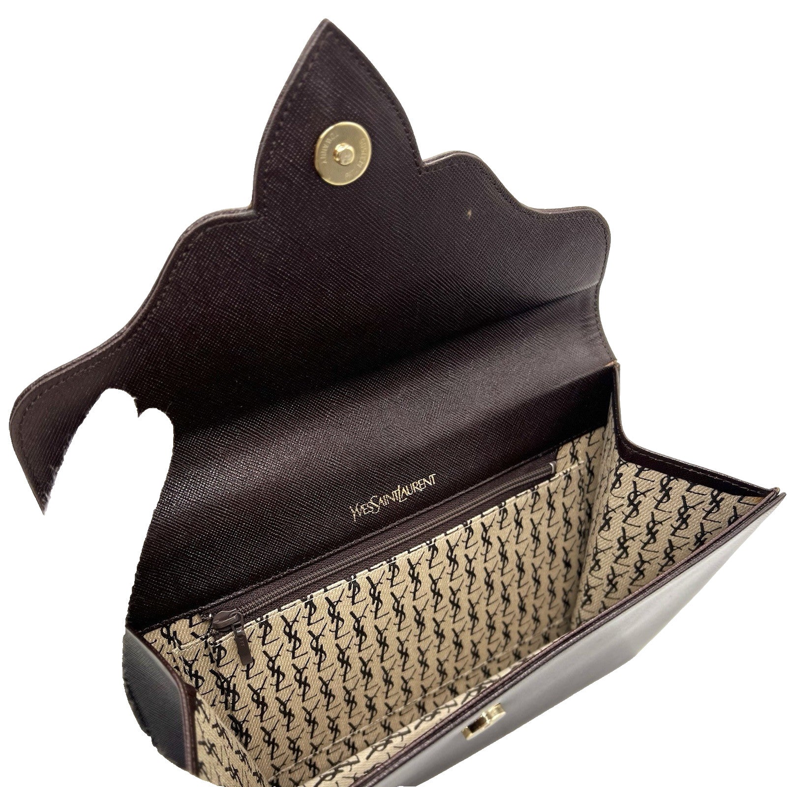 Saint Laurent YSL Vintage Clutch Bag - Brown, Saffiano Leather 