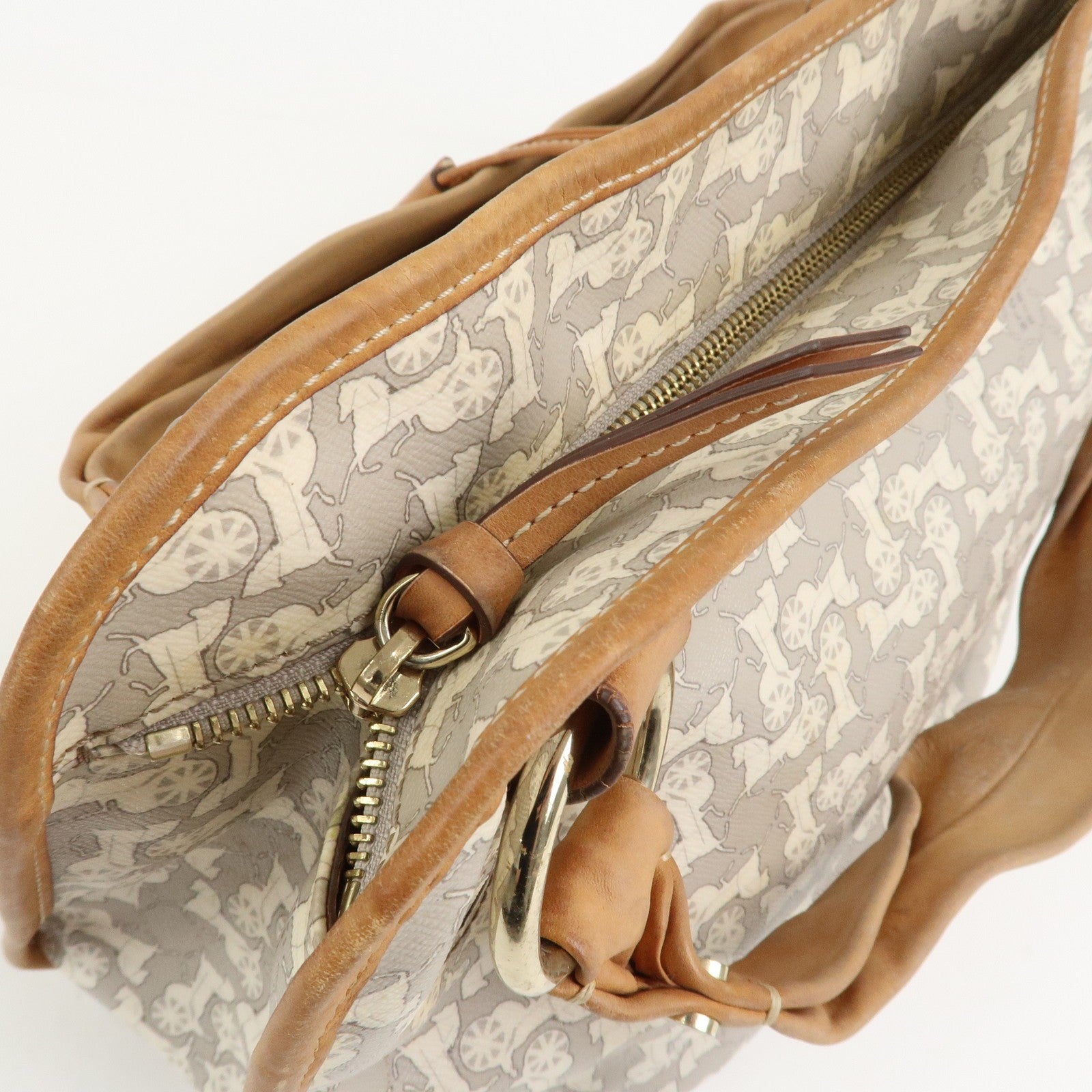 Celine Logo Hand Bag - Gray and Light Brown, Leather