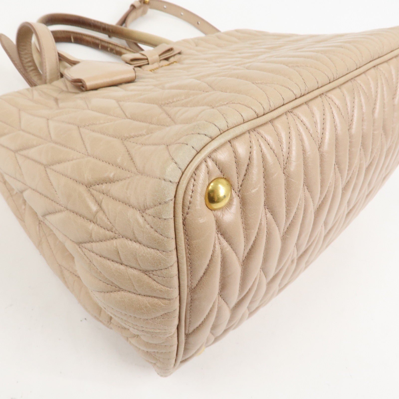 Miu Miu Leather Ribbon 2Way Shoulder Bag Beige, Leather