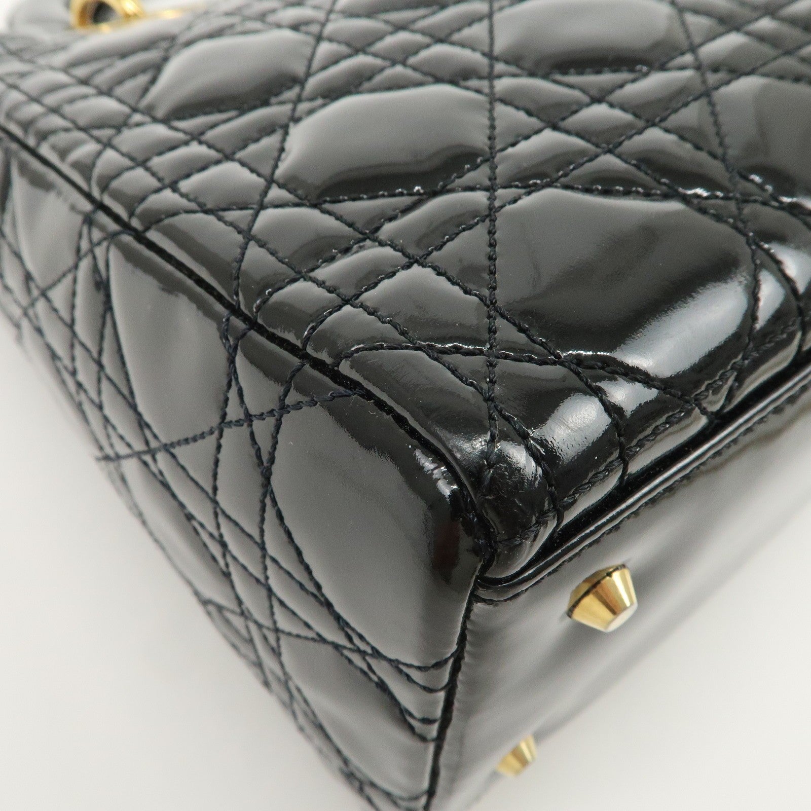 Christian Dior Lady Dior 2Way Hand Bag - Black, Patent Leather