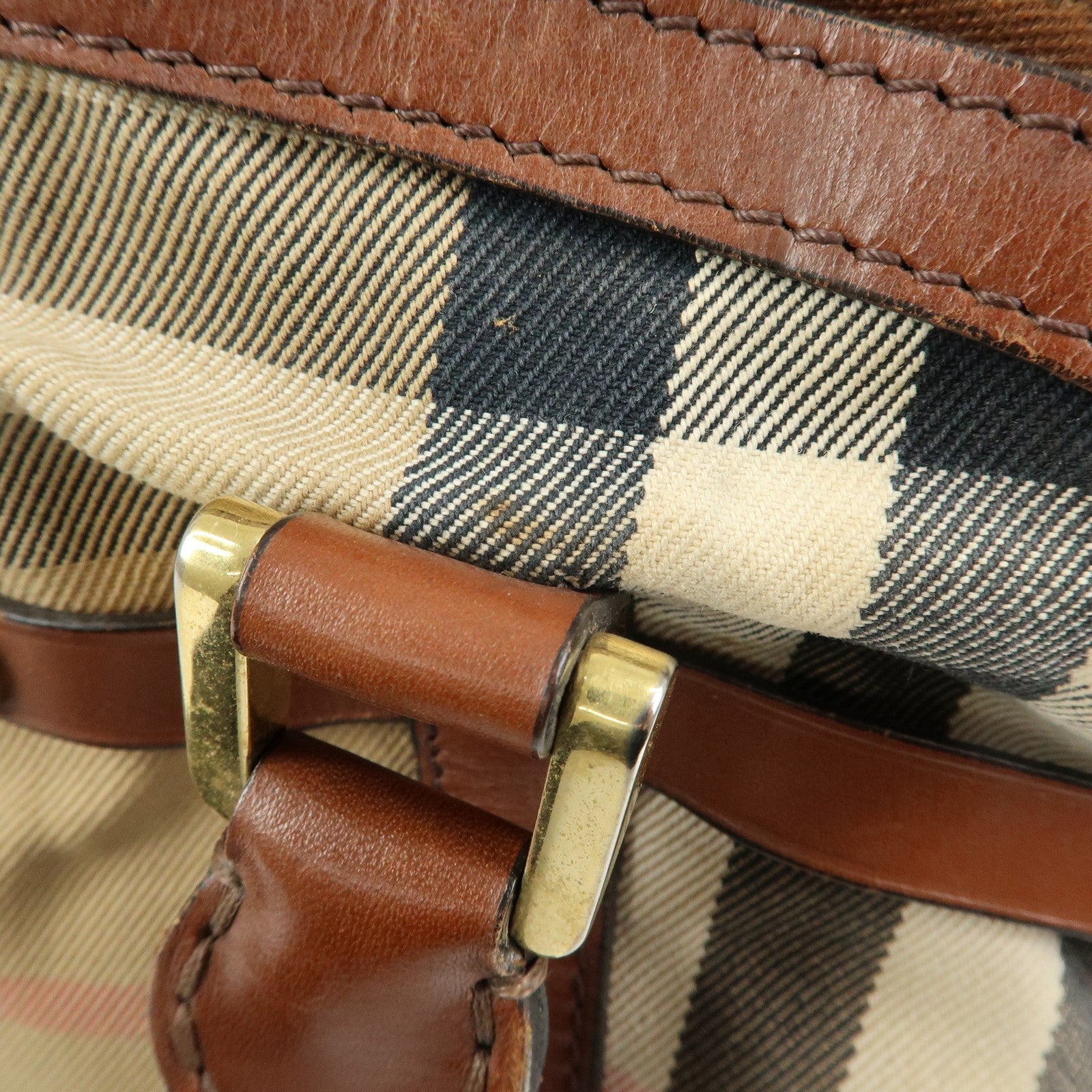 Burberry Nova Plaid Hand Bag - Beige Brown, Canvas Leather