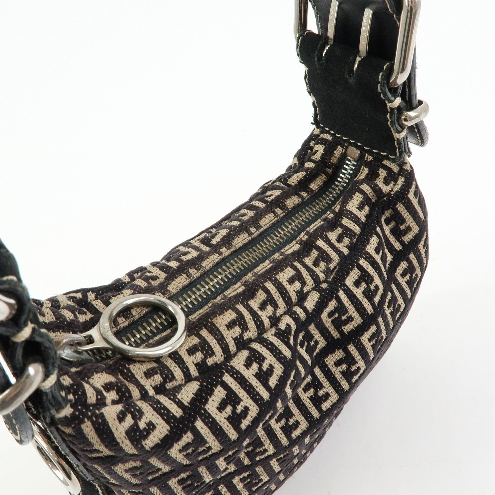 Fendi Shoulder Bag - Black and Beige, Jacquard Canvas and Suede