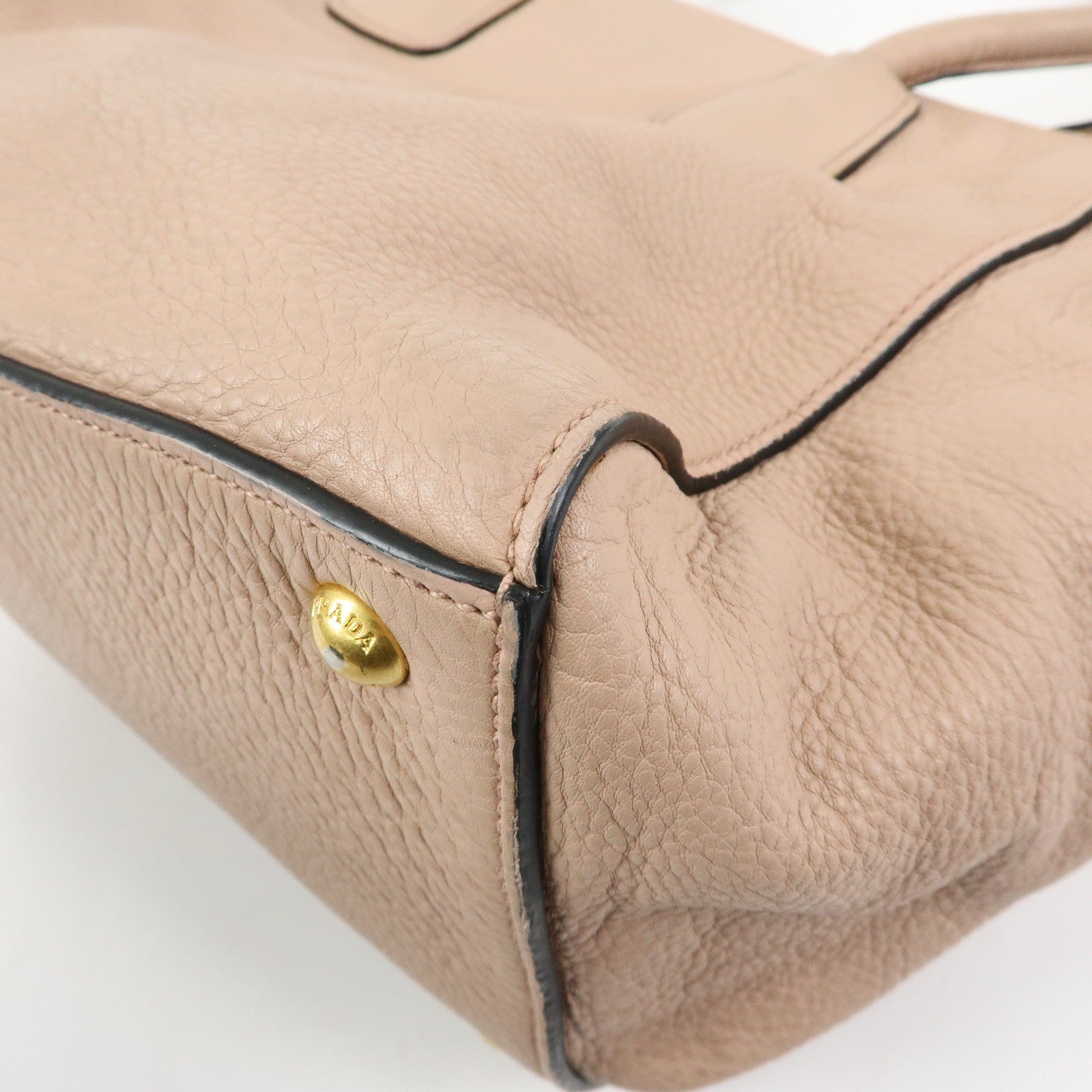 Prada Triangle Logo Tote Bag - Pink Beige, Leather