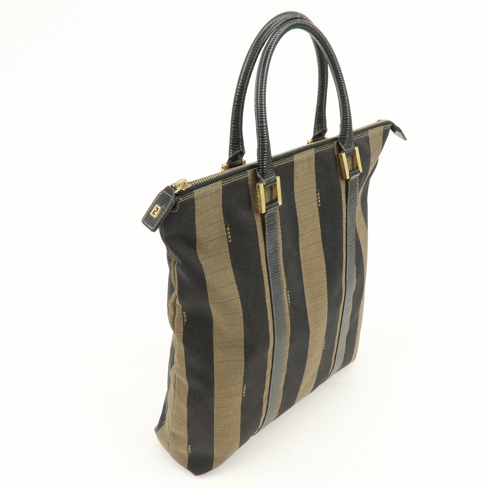 Fendi Pequin Canvas Leather Hand Bag - Brown, Canvas