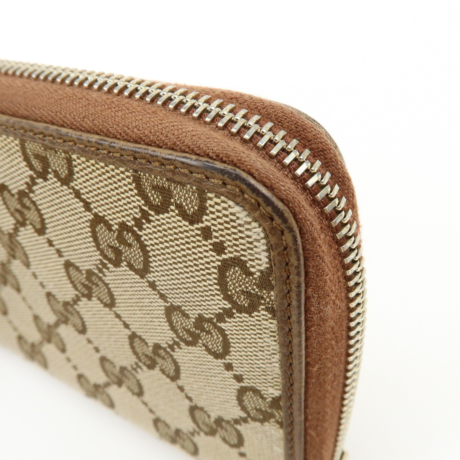 Gucci GG Canvas Leather Round Zippy Long Wallet - Beige, Brown, Canvas, Leather
