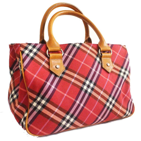 Burberry Blue Label Nova Check Tote Bag - Red, Canvas Leather