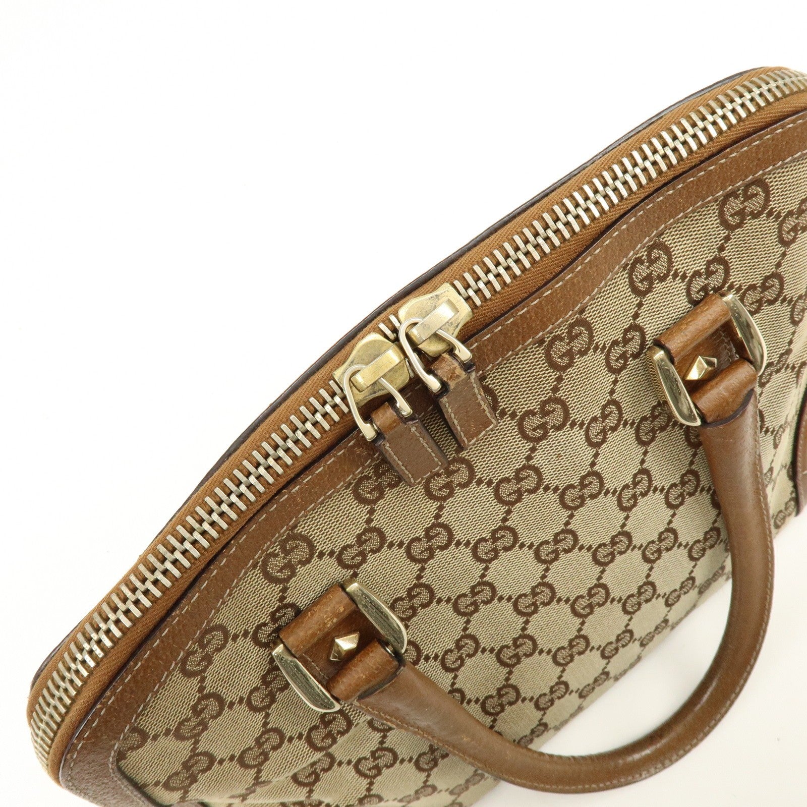 Gucci Hand Bag - Brown, GG Canvas, Leather 