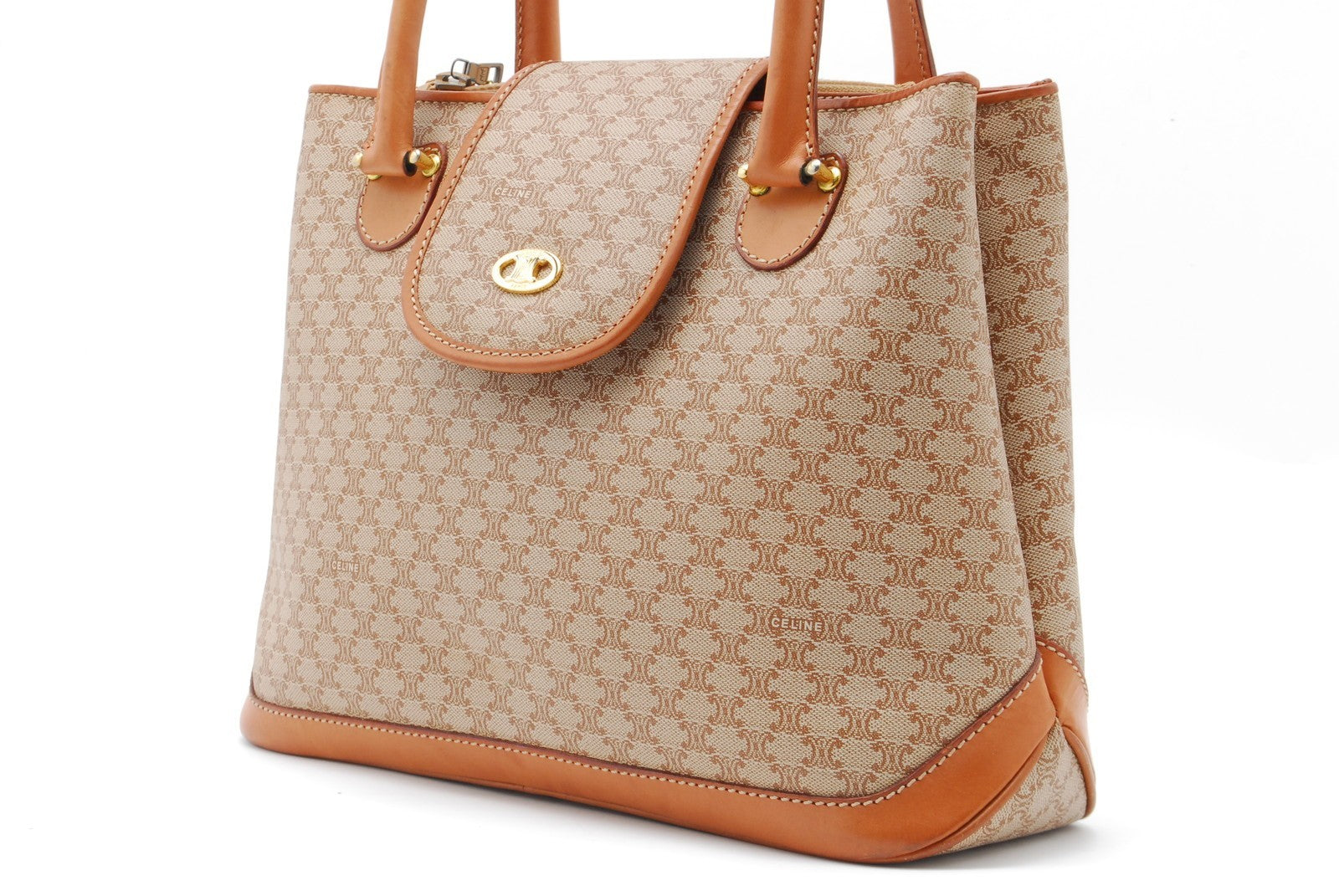 Celine Macadam Tote Hand Bag - Beige, PVC Leather 