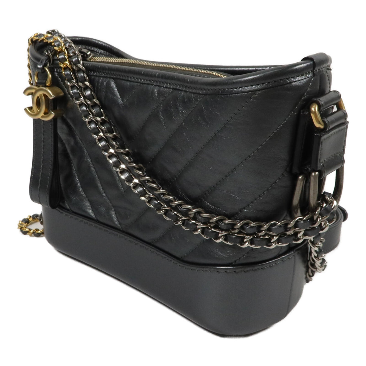 Chanel Mini Gabrielle Chain Shoulder Bag - Silver, Calfskin Leather