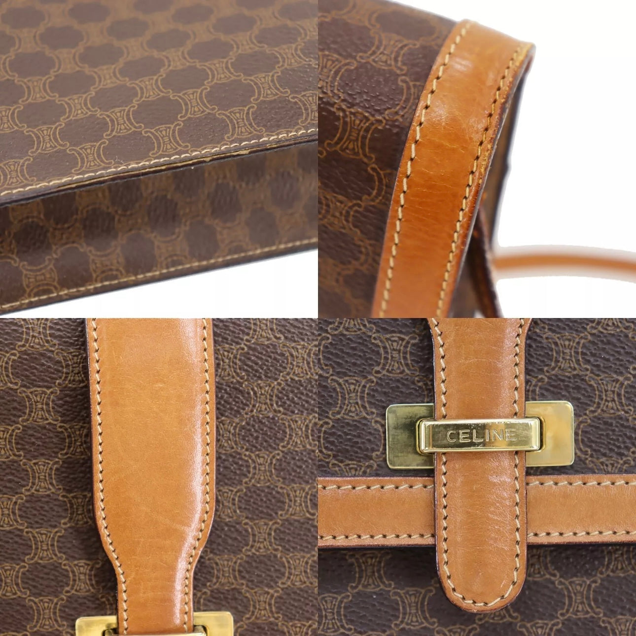 Macadam Pattern Shoulder Bag & Pouch Brown