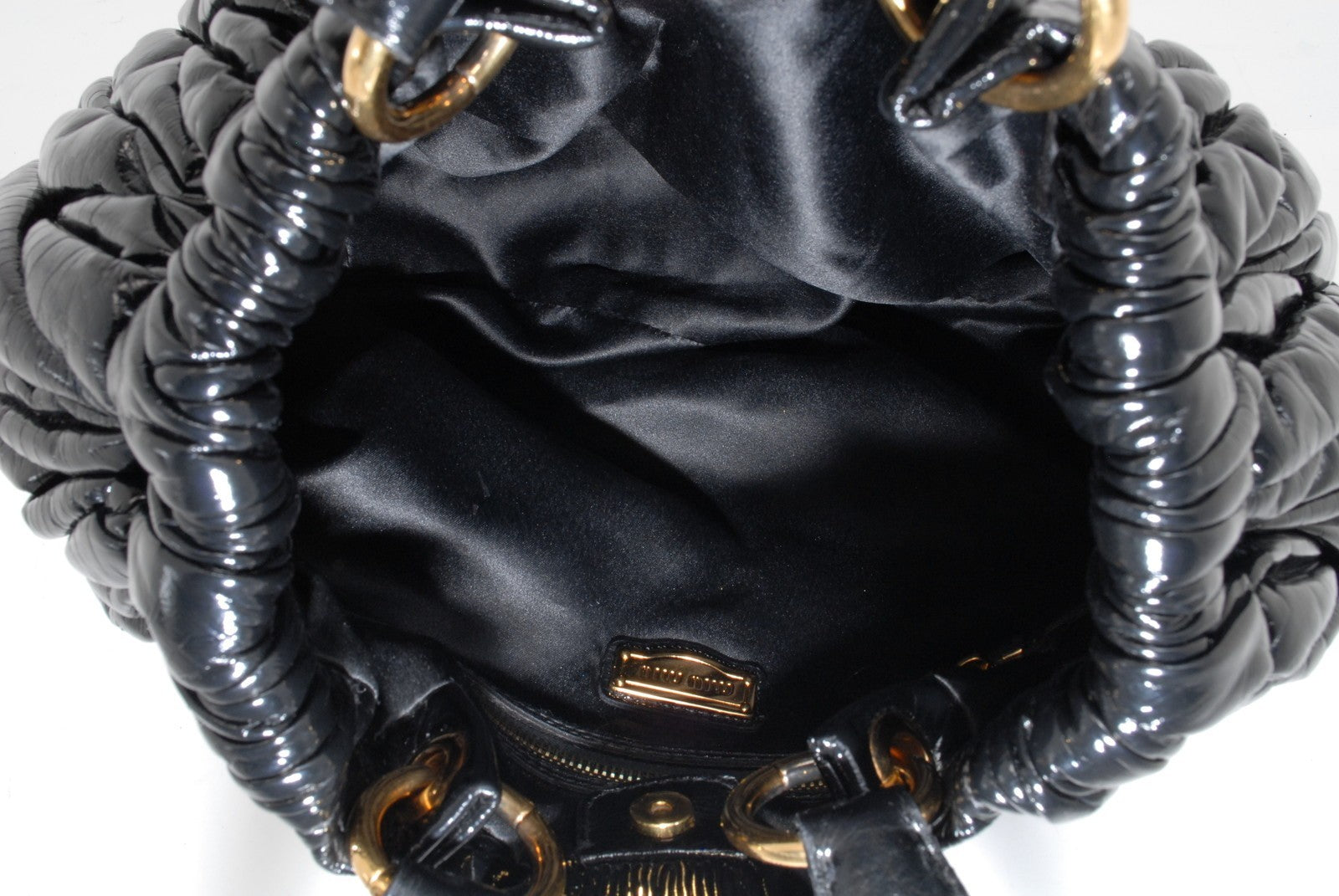 Miu Miu 142 Tote Shoulder Bag - Black, Patent Leather