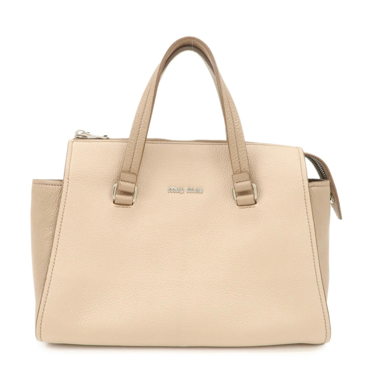 MIU MIU Leather 2Way Hand Bag Beige Pink Beige