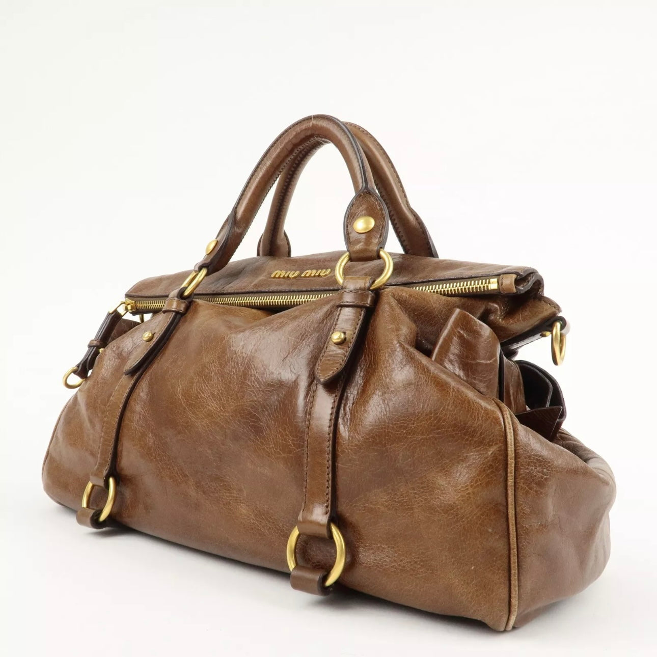 MIU MIU Leather 2Way Bag Shoulder Bag Crossbody Bag Brown
