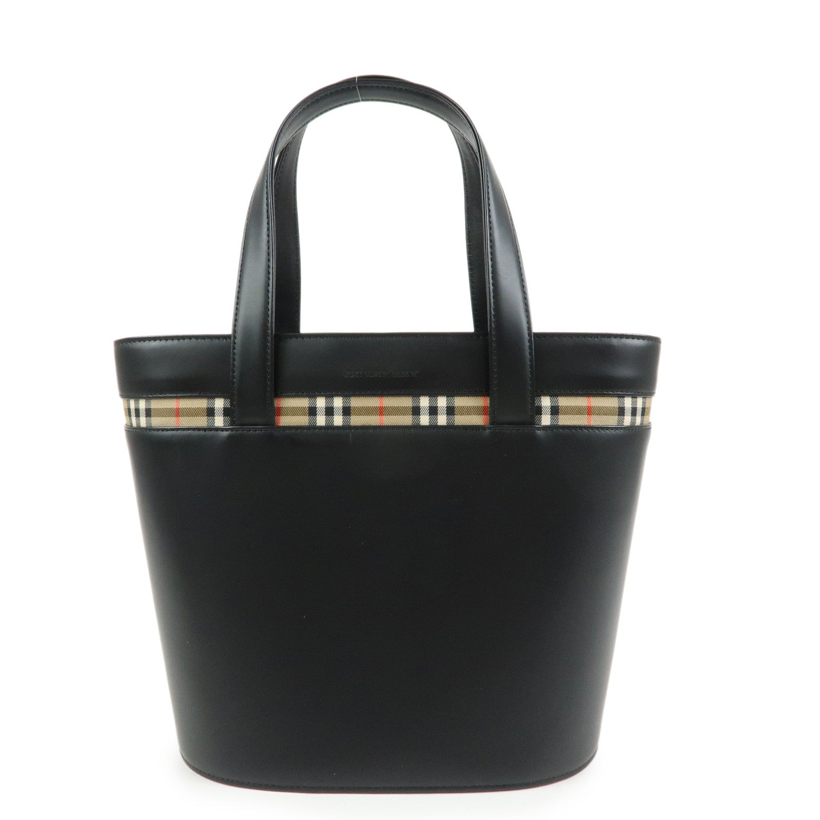 Burberry Nova Plaid Tote Bag - Black, Leather and Canvas