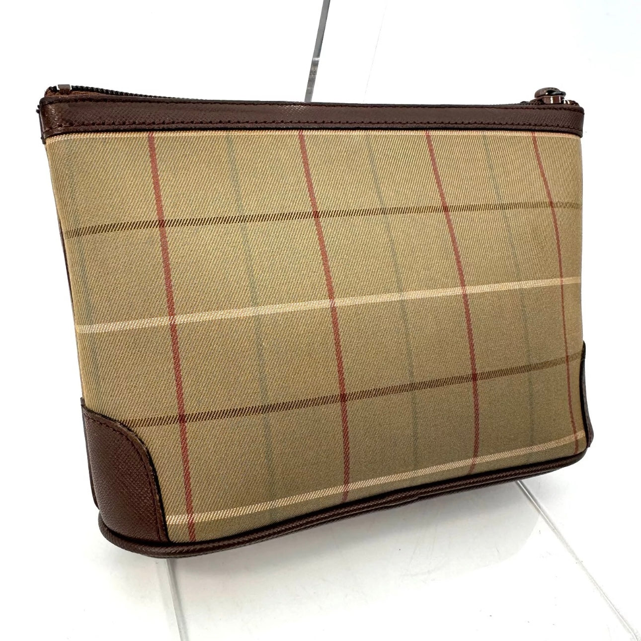 BURBERRY Nova Check Pouch Brown Leather