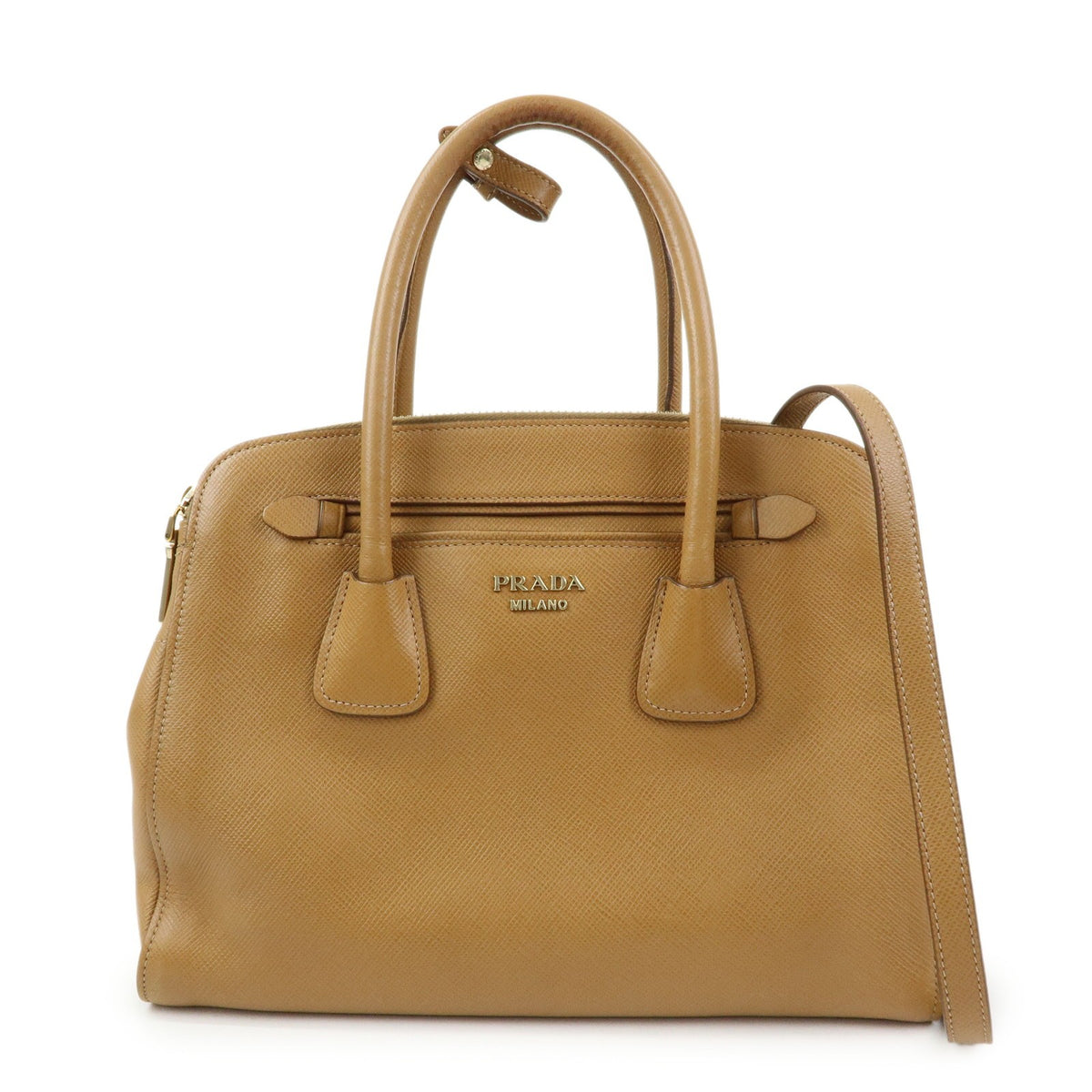 Prada2way Hand Bag - Camel, Saffiano Leather