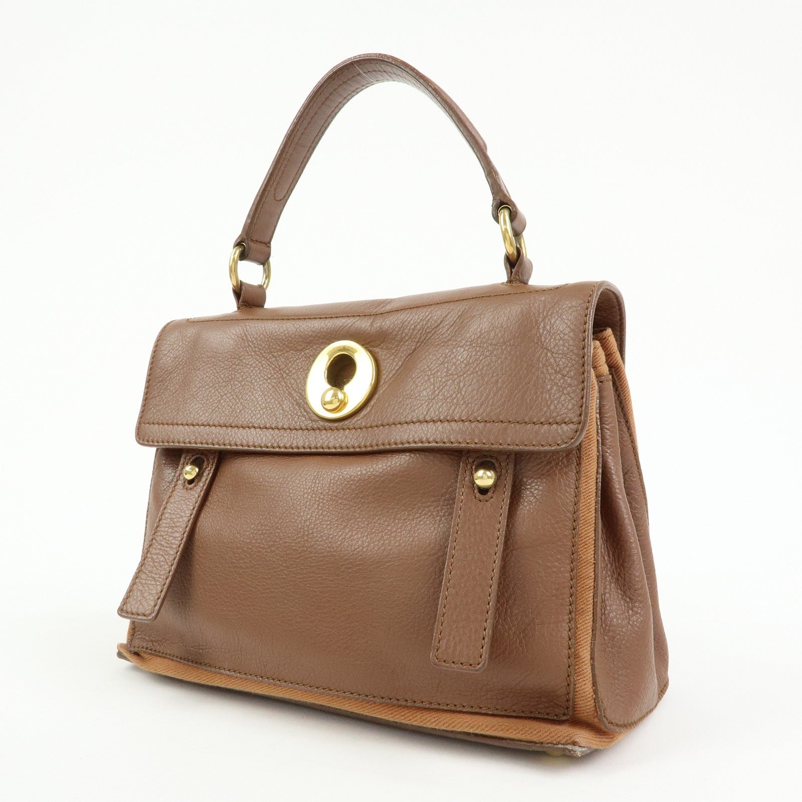 SAINT LAURENT PARIS Muse Two Leather Hand Bag Brown
