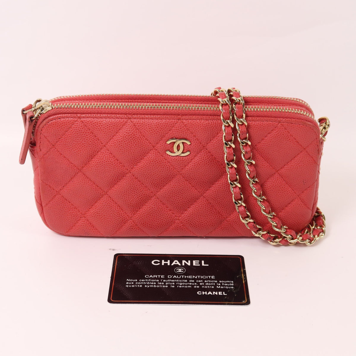Chanel CC GHW Chain Shoulder Bag - Pink, Calfskin Leather-  מגיע עם כרטיס