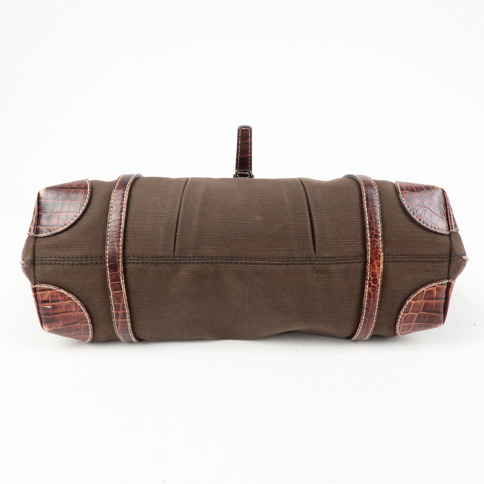 Celine Logo Canvas Tote Bag - Brown, Embossed Leather