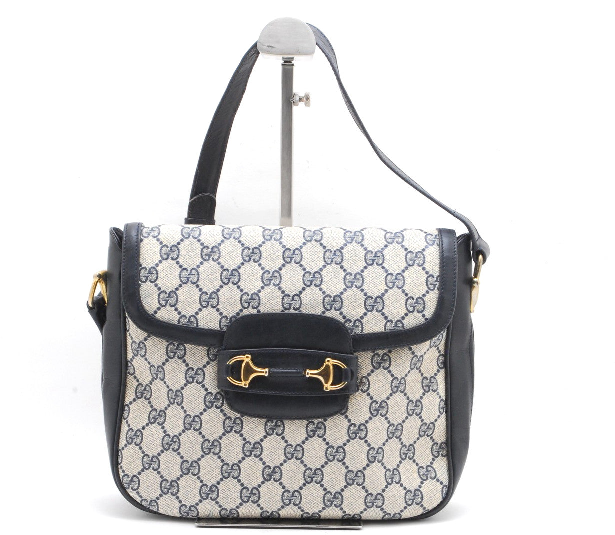 Gucci GG Supreme Horsebit Shoulder Bag - Navy, PVC Leather