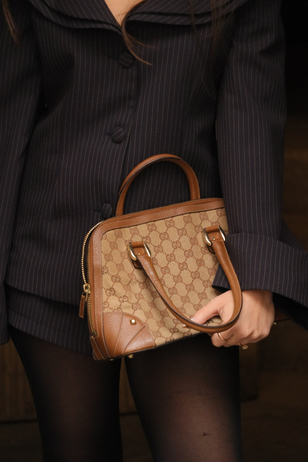 Gucci Hand Bag - Brown, GG Canvas, Leather 