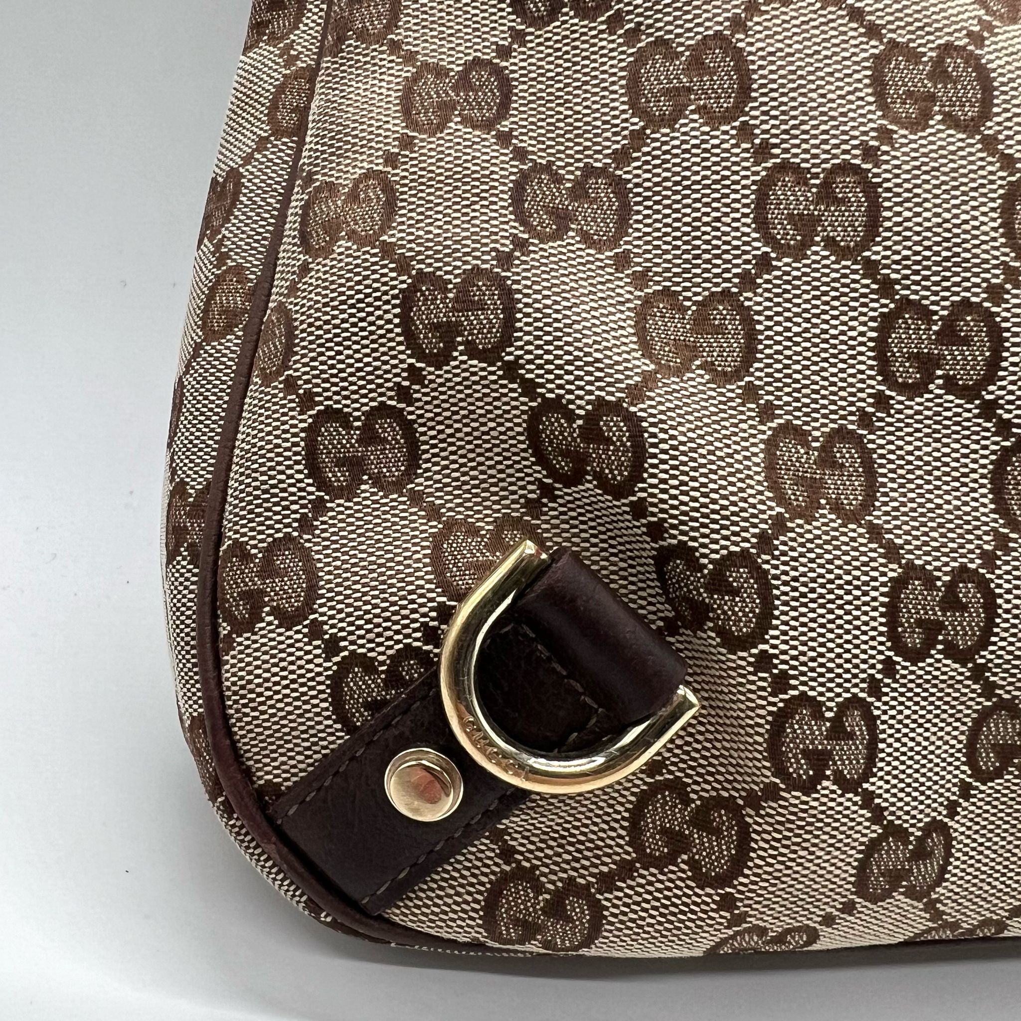 GUCCI ABBEY GG CANVAS LEATHER SHOULDER BAG