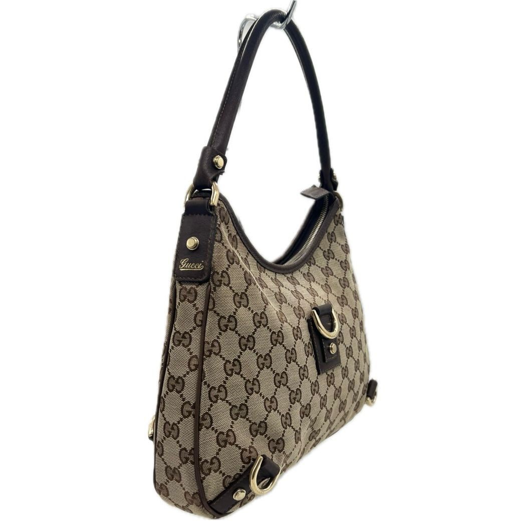 GUCCI ABBEY GG CANVAS LEATHER SHOULDER BAG