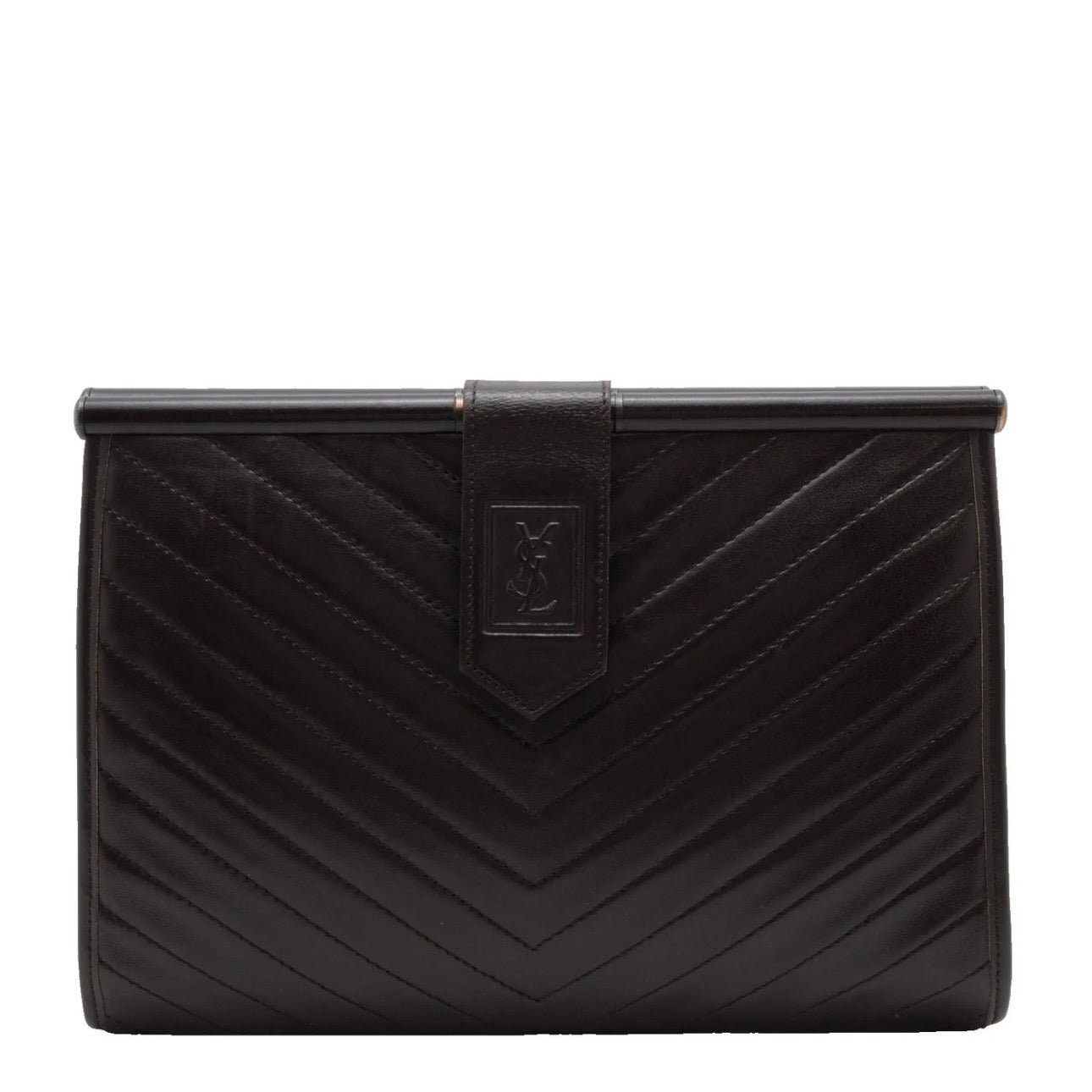 Saint Laurent Chevron Quilted Clutch Bag - Dark Brown, Leather