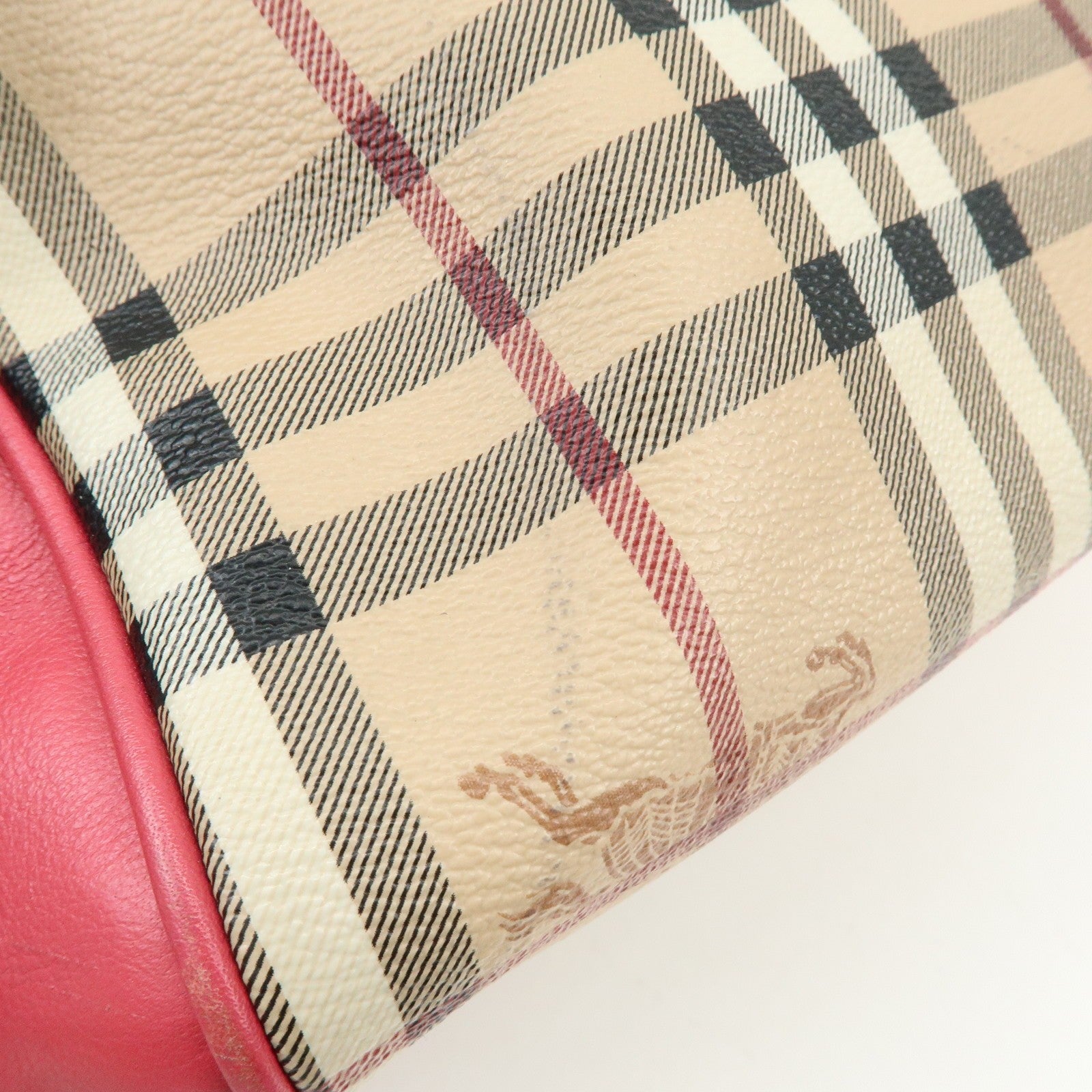 Burberry Side Ribbon Hand Bag - Nova Plaid Brown Pink, PVC Coating Canvas, Leather
