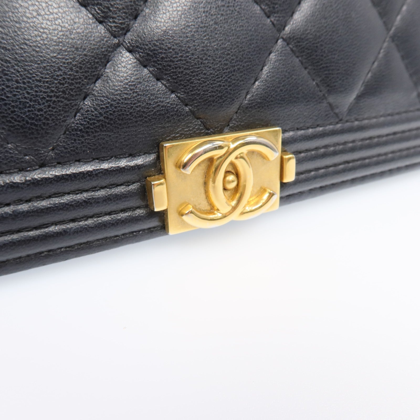 CHANEL CC GHW Boy Long Wallet - Black, Lambskin Leather