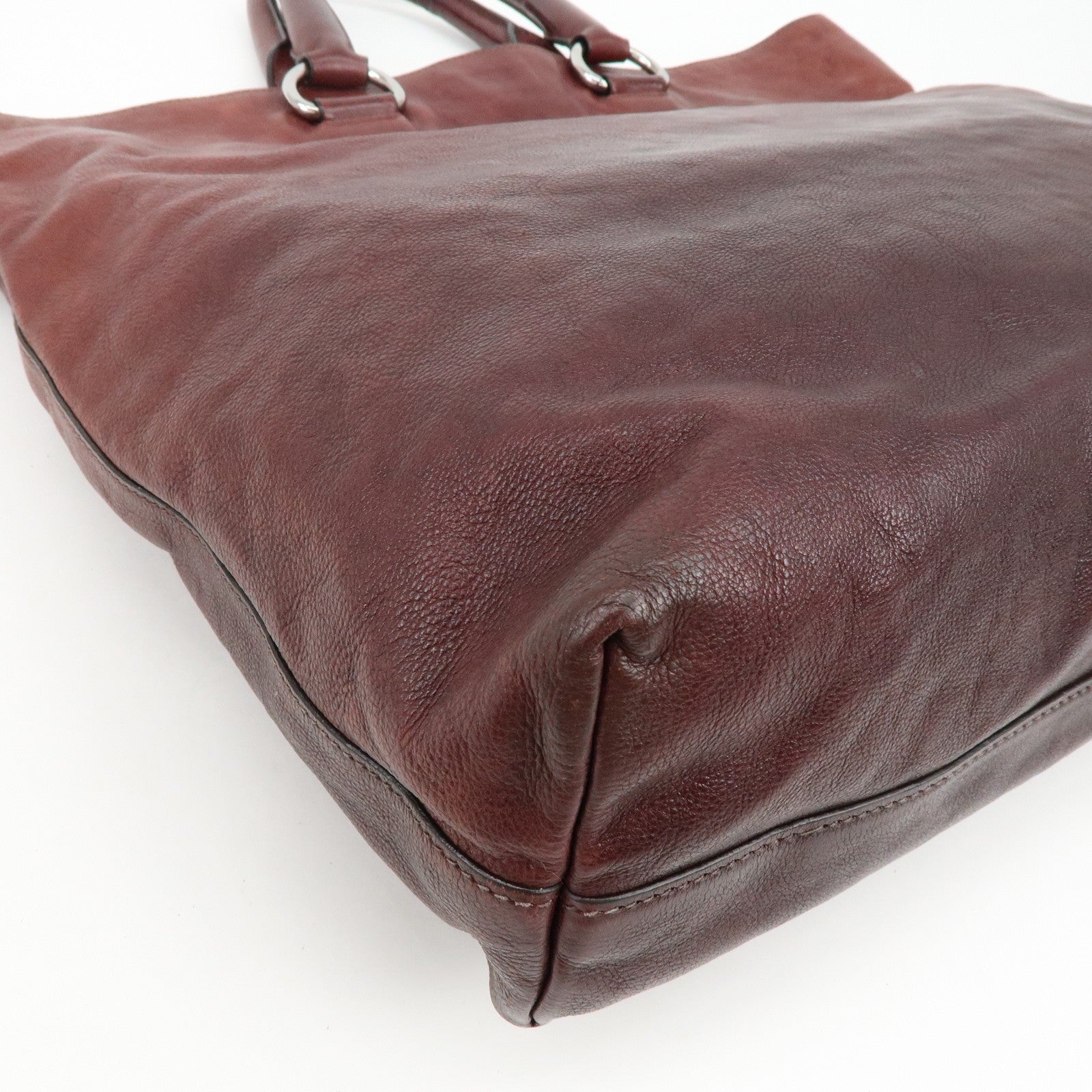 Prada Triangle Logo Tote Bag - Bordeaux, Leather
