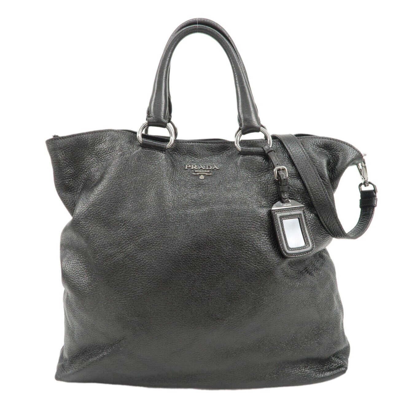 PRADA Leather 2 Way Tote Bag - Metallic Gray, Leather