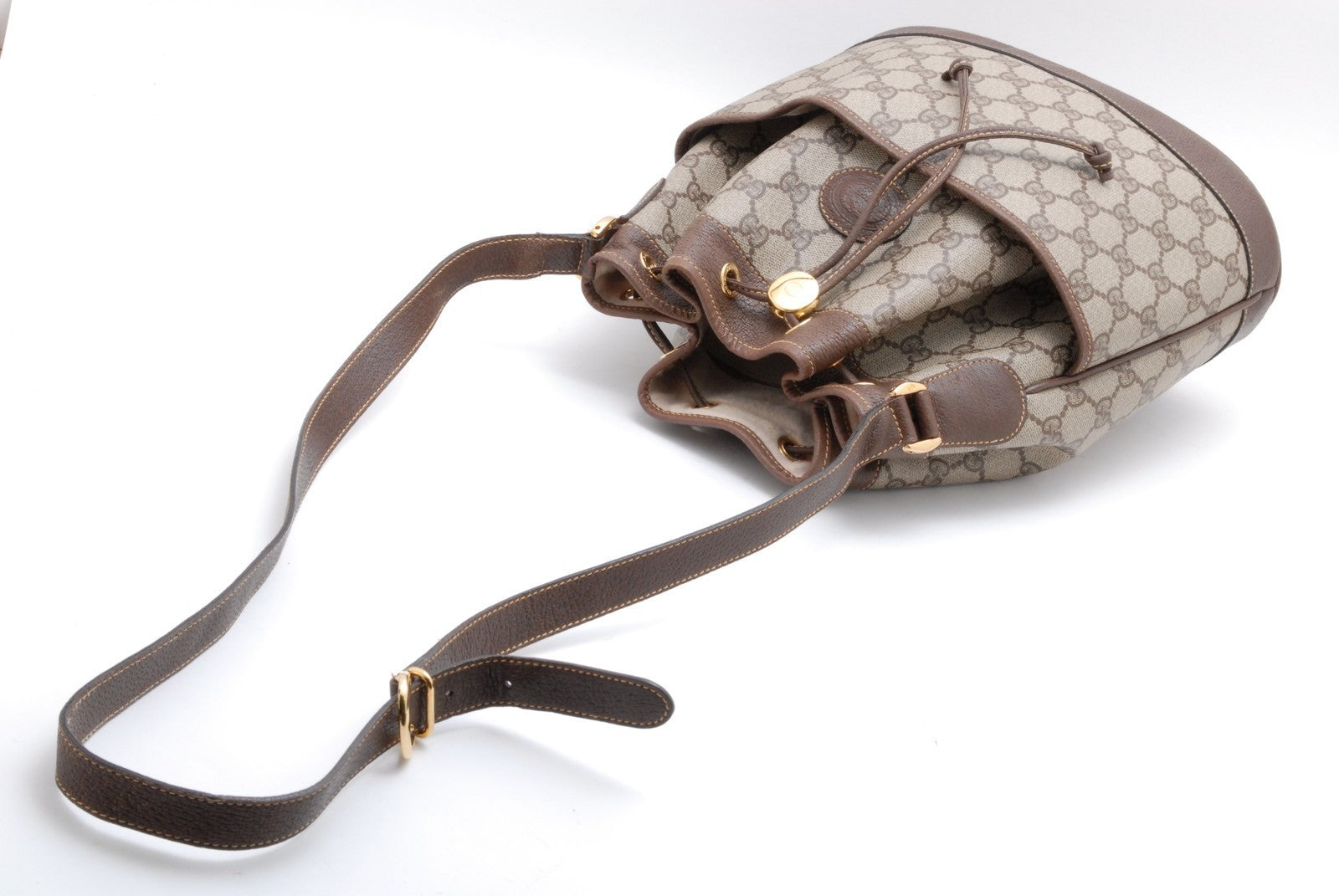 Gucci GG Supreme Drawstring Bag Shoulder Bag - Brown, PVC Leather