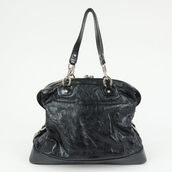 Celine Macadam Stamped Boston Hand Bag - Black, Patent Leather 