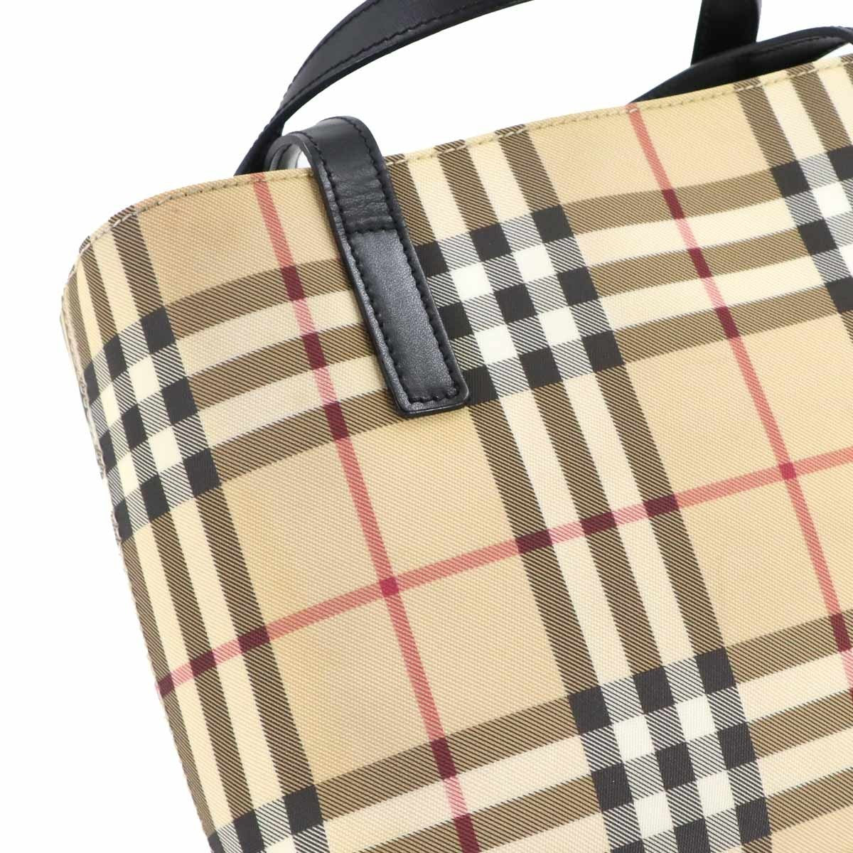 Burberry Plaid Hand Bag - Beige, Black, PVC, Leather