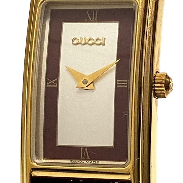 Gucci 2600L Quartz Rectangular Watch - Silver x Burgundy dial, GP