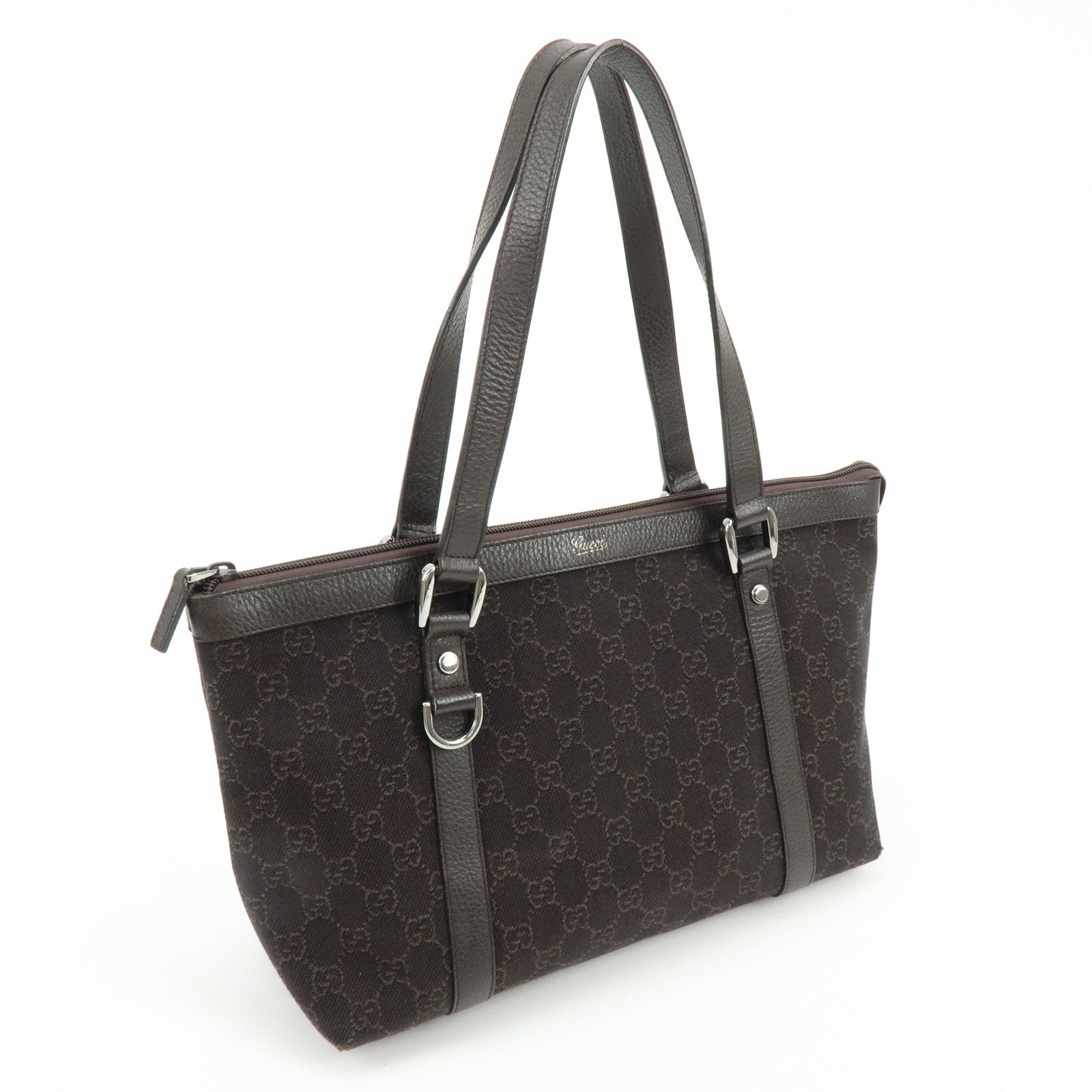 Gucci Abbey Tote Bag - Dark Brown, Denim, Leather